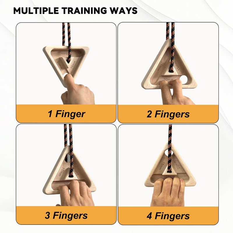 VERTIPEAK Portable Hangboard Rock Climbing, 2 pack Triangular Wooden Climbing Fingerboard with 3 Multi-Depth Pockets, Finger Strength, Arm Workout & Pull-up Training - Image 4